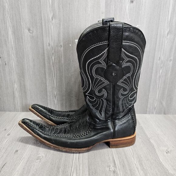 Los Altos Black Ostrich Leather‎ Boots Mens Size 7 Rodeo Western Cowboy Handmade main image 6